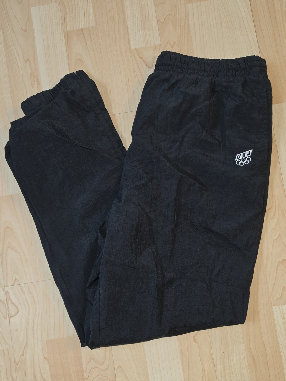 Vintage USA Olympic Black Track Pants with Elastic Waist Large